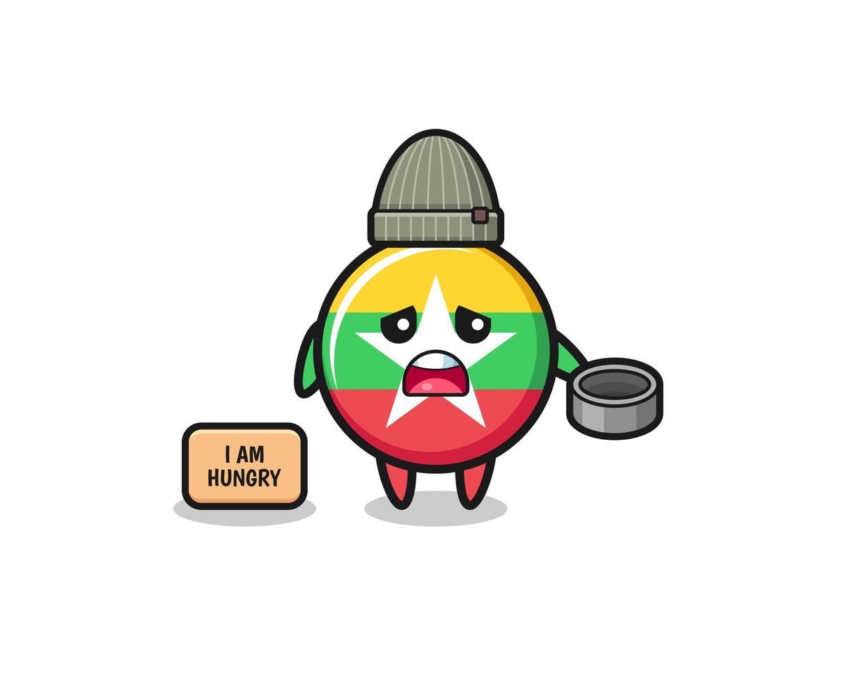 cute myanmar flag beggar cartoon character vector