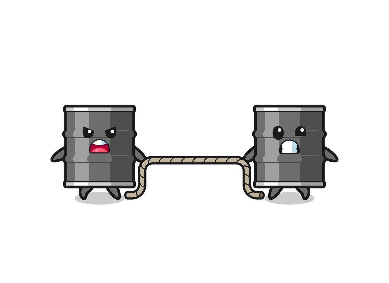 cute oil drum character is playing tug of war game vector