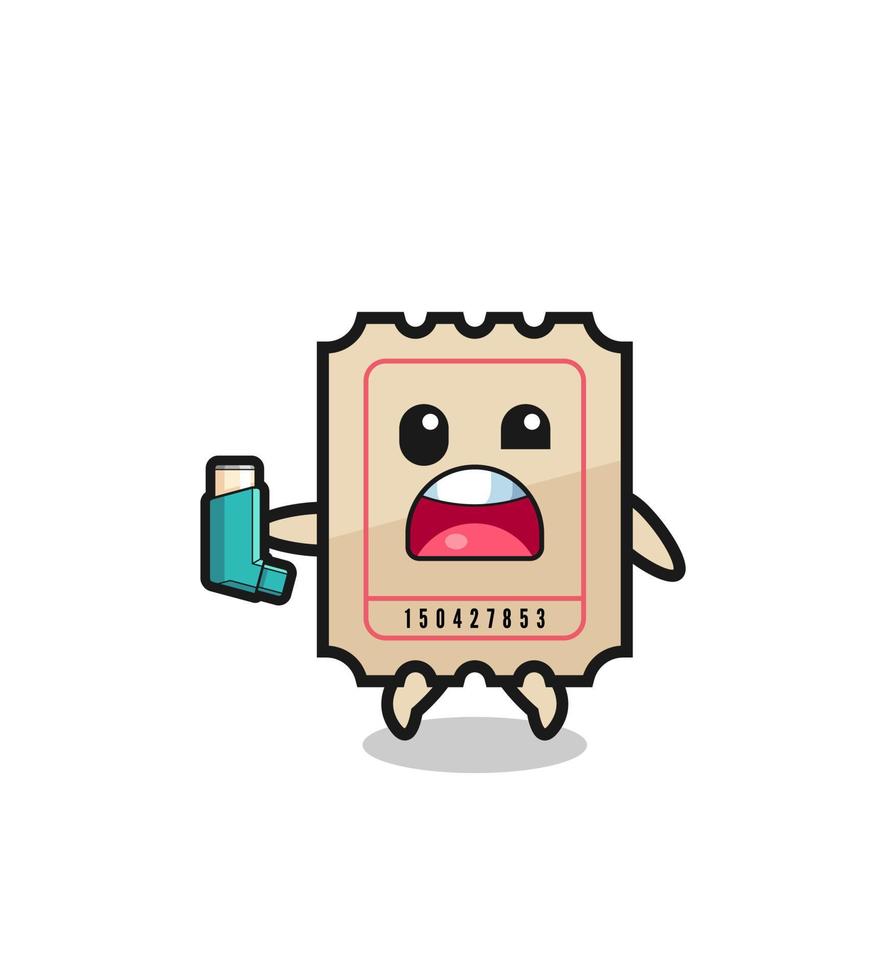 ticket mascot having asthma while holding the inhaler vector