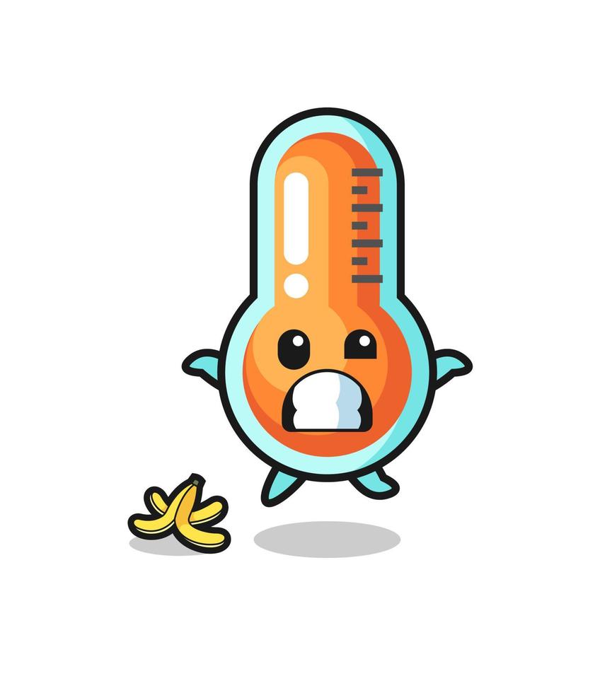 thermometer cartoon is slip on a banana peel vector