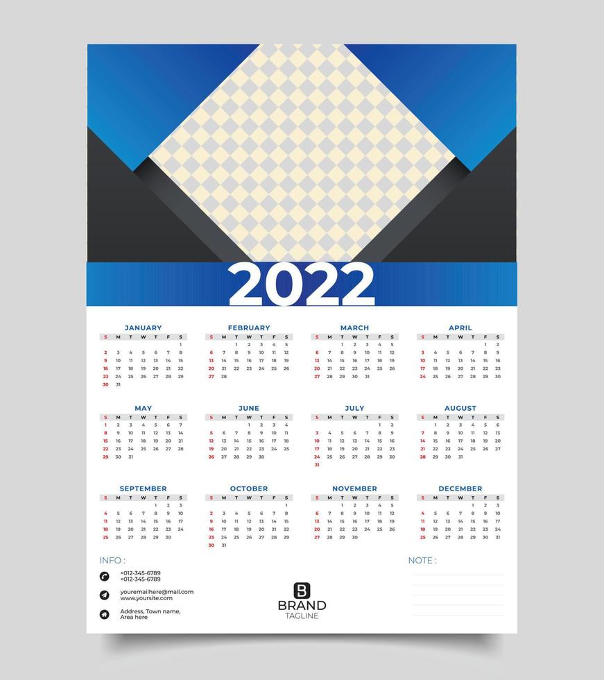 calendar design template. Wall calendar design 2022 year. vector