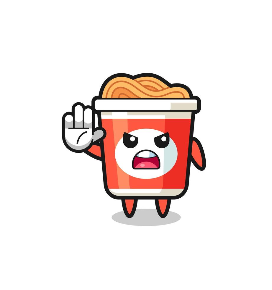 instant noodle character doing stop gesture vector