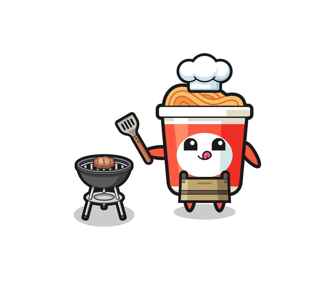 instant noodle barbeque chef with a grill vector