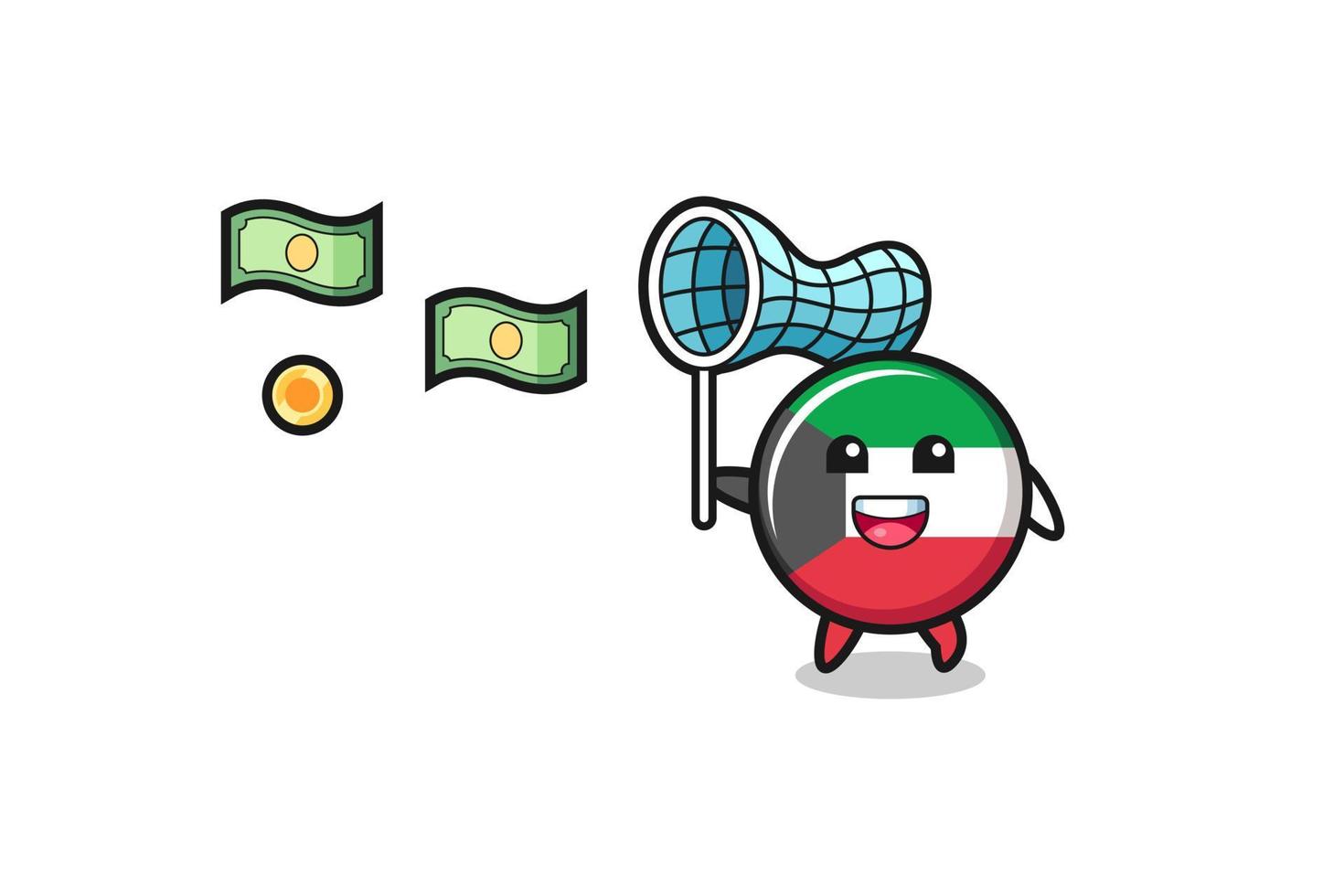 illustration of the kuwait flag catching flying money vector