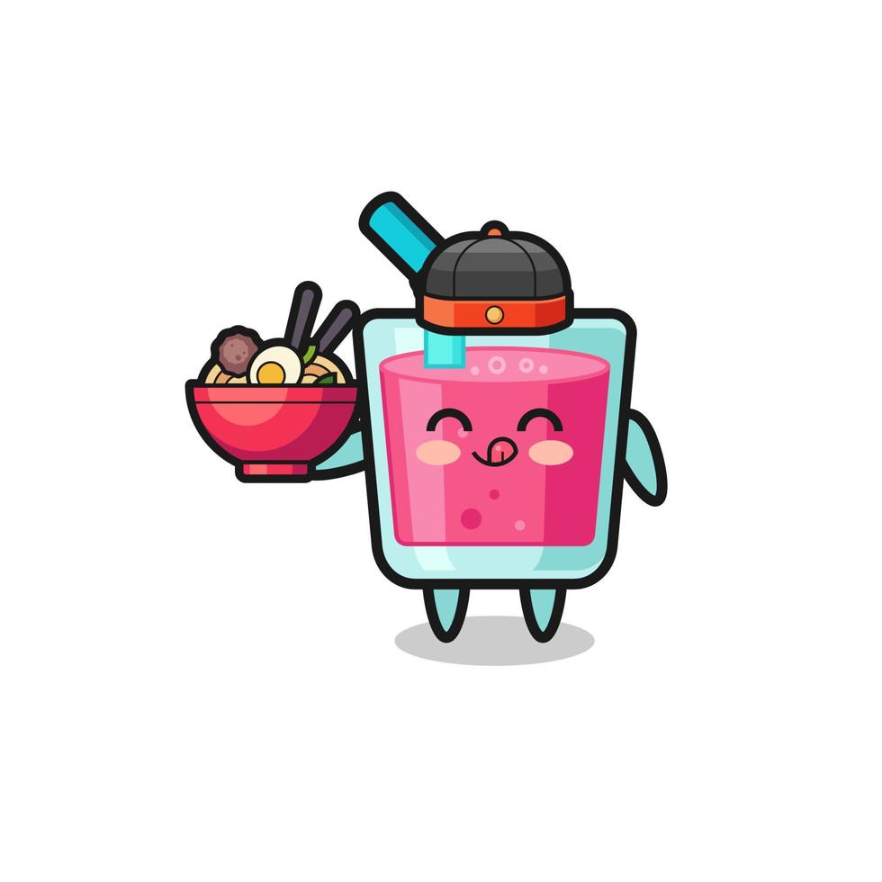 strawberry juice as Chinese chef mascot holding a noodle bowl vector