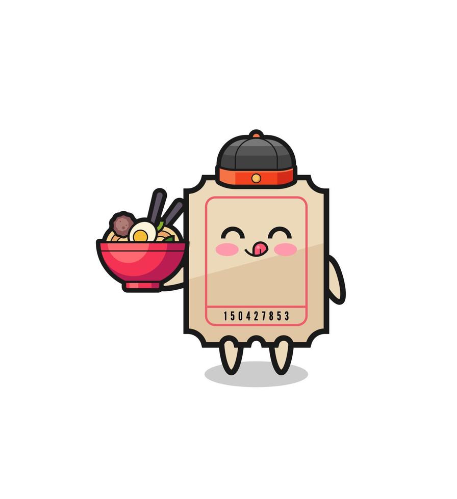 ticket as Chinese chef mascot holding a noodle bowl vector