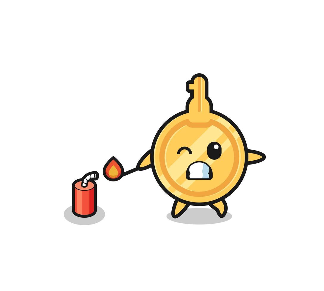 key mascot illustration playing firecracker vector