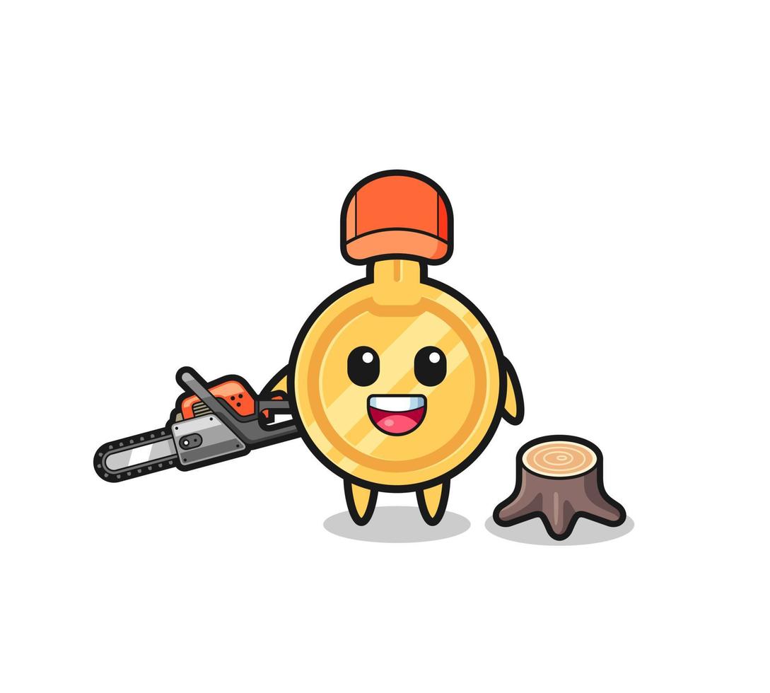 key lumberjack character holding a chainsaw vector