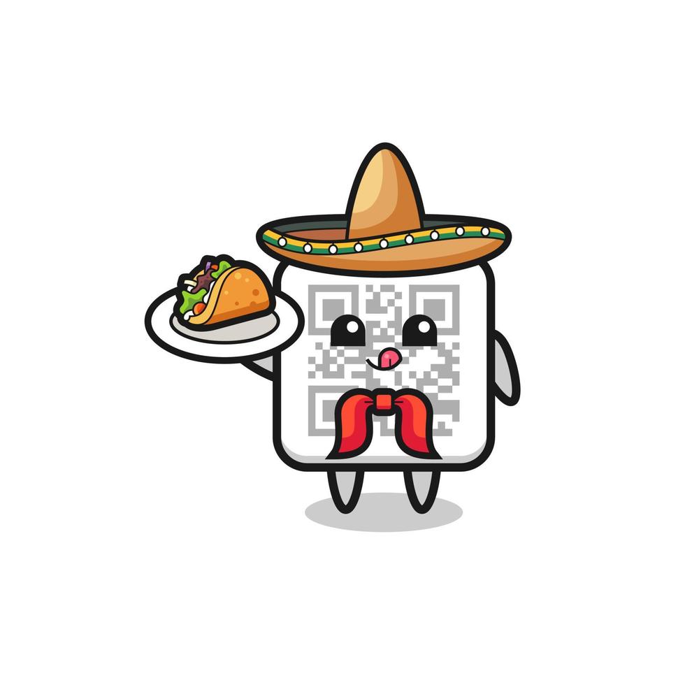 mascota del chef mexicano del código qr sosteniendo un taco vector