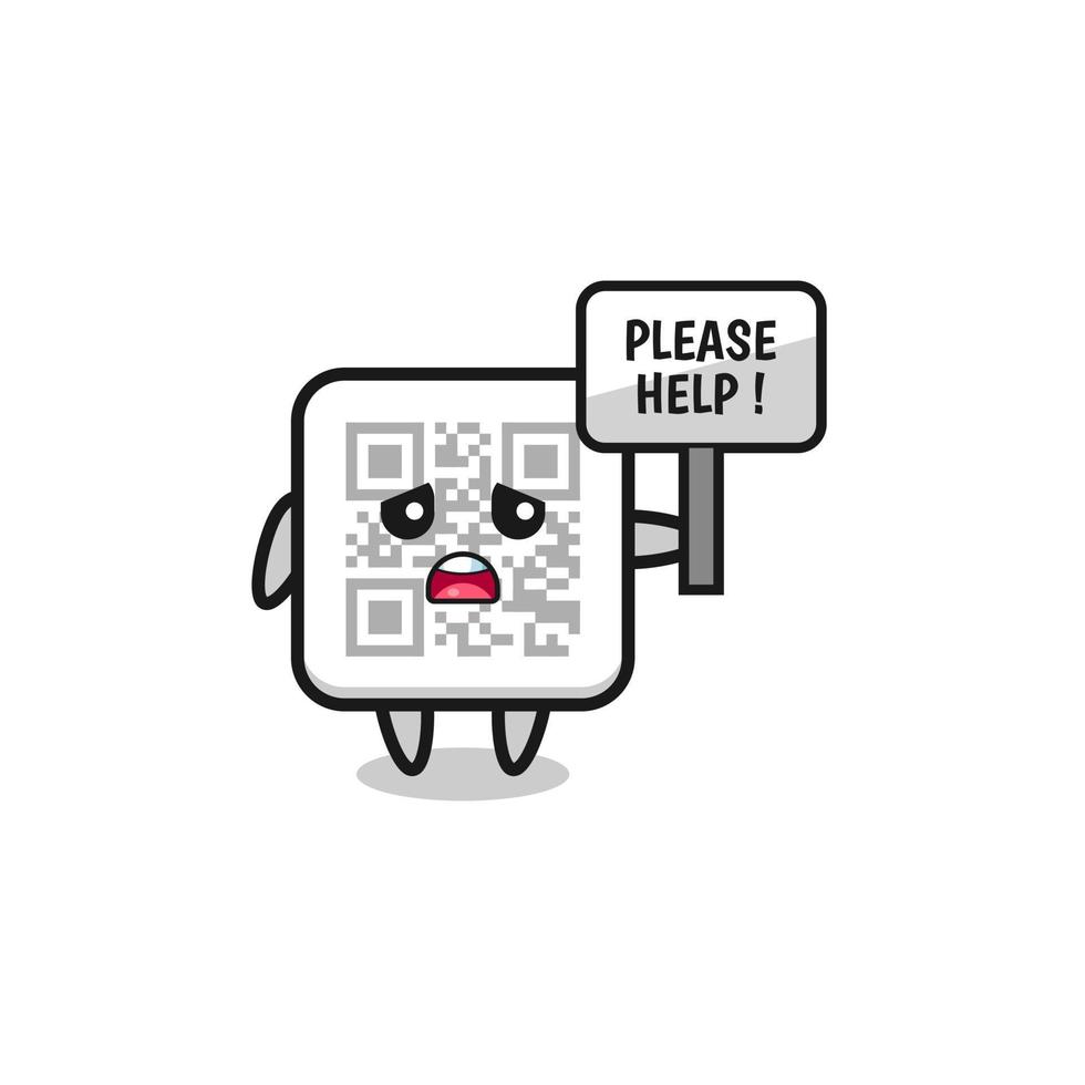 cute qr code hold the please help banner vector