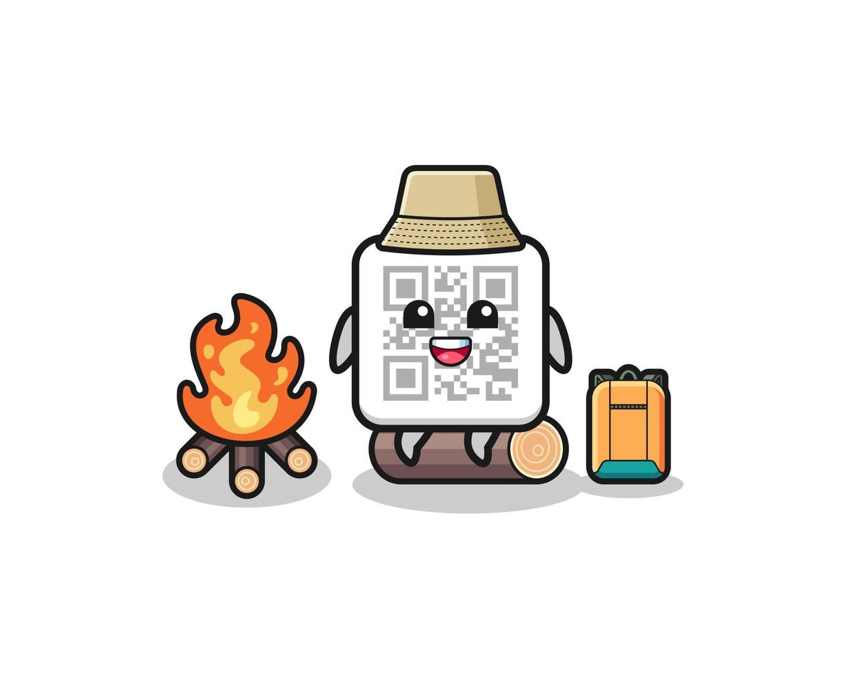 camping illustration of the qr code cartoon vector