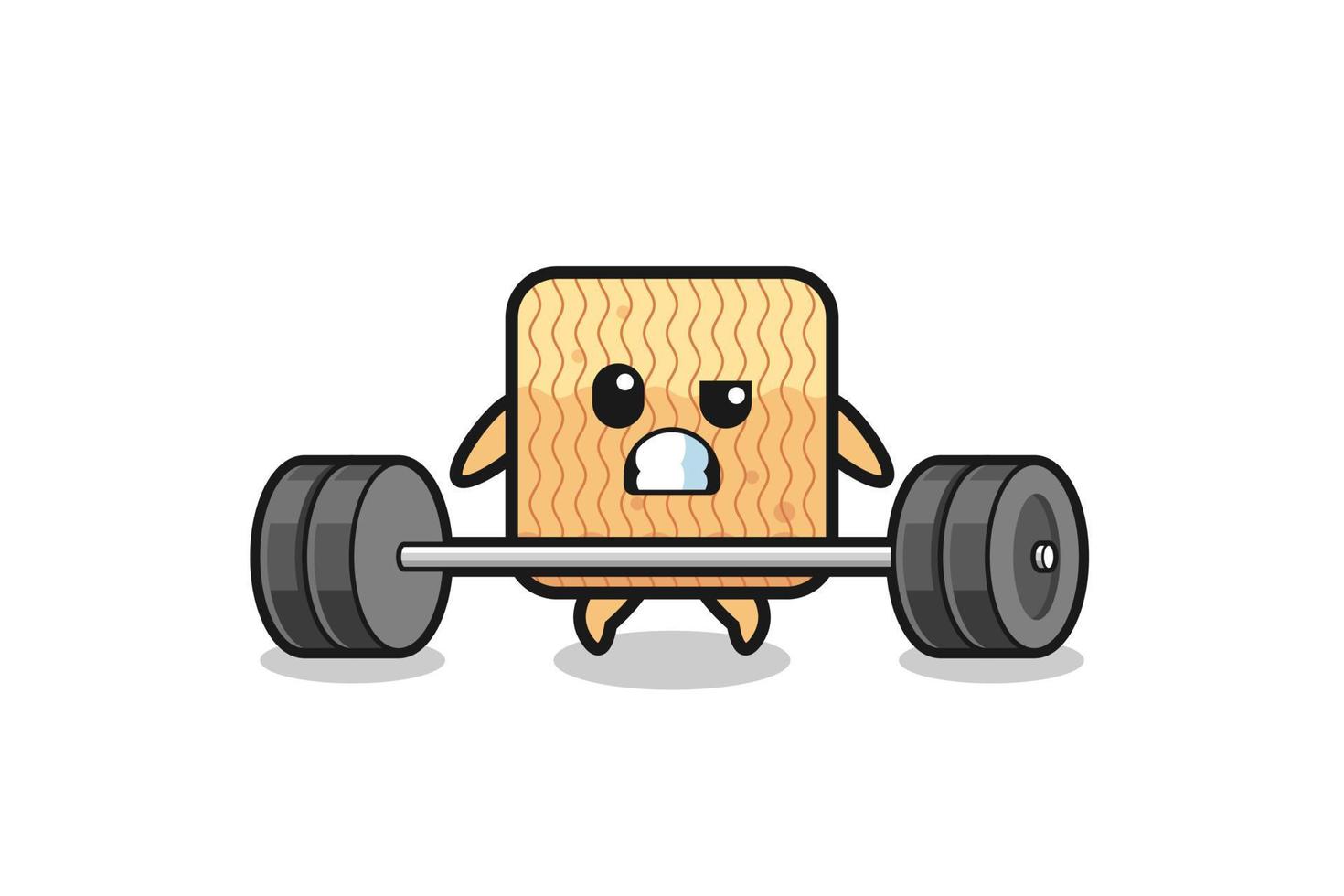 cartoon of raw instant noodle lifting a barbell vector