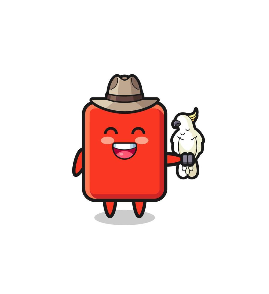 red card zookeeper mascot with a parrot vector