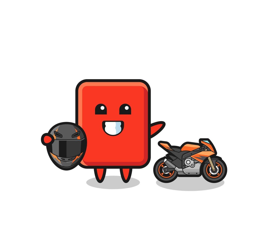 linda caricatura de tarjeta roja como corredor de motocicletas vector