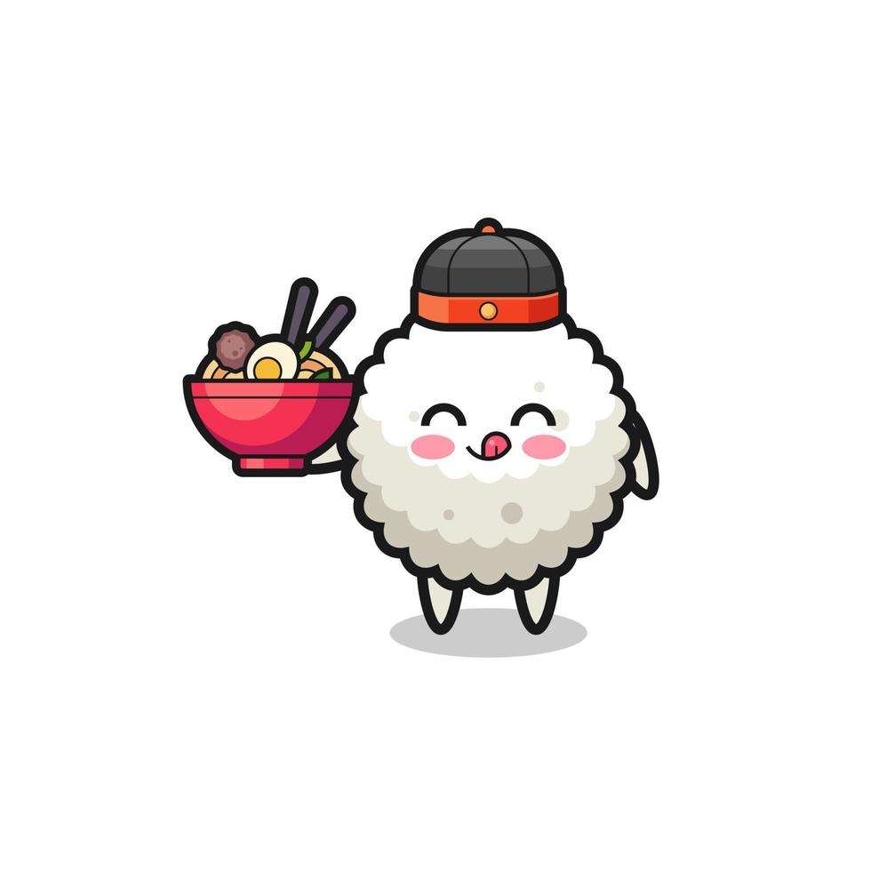 rice ball as Chinese chef mascot holding a noodle bowl vector