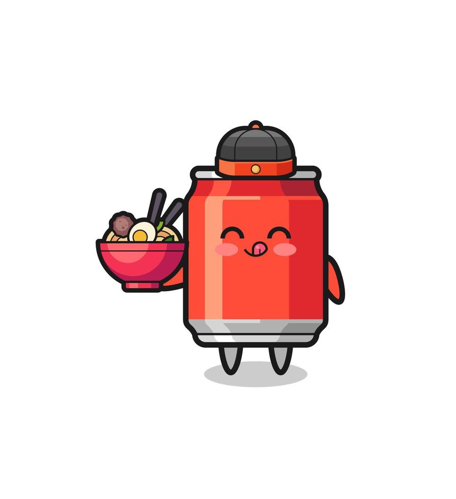 drink can as Chinese chef mascot holding a noodle bowl vector