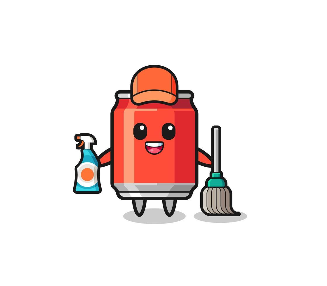 lindo personaje de lata de bebida como mascota de los servicios de limpieza vector