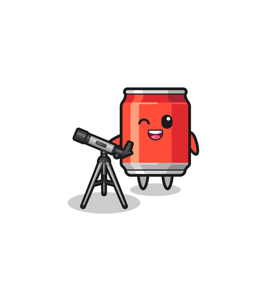 drink can astronomer mascot with a modern telescope vector