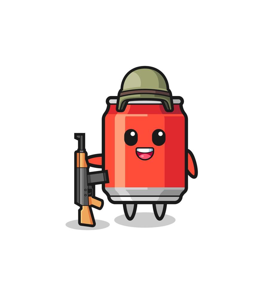 cute drink can mascot as a soldier vector