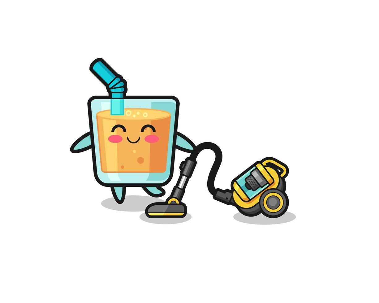 cute orange juice holding vacuum cleaner illustration vector