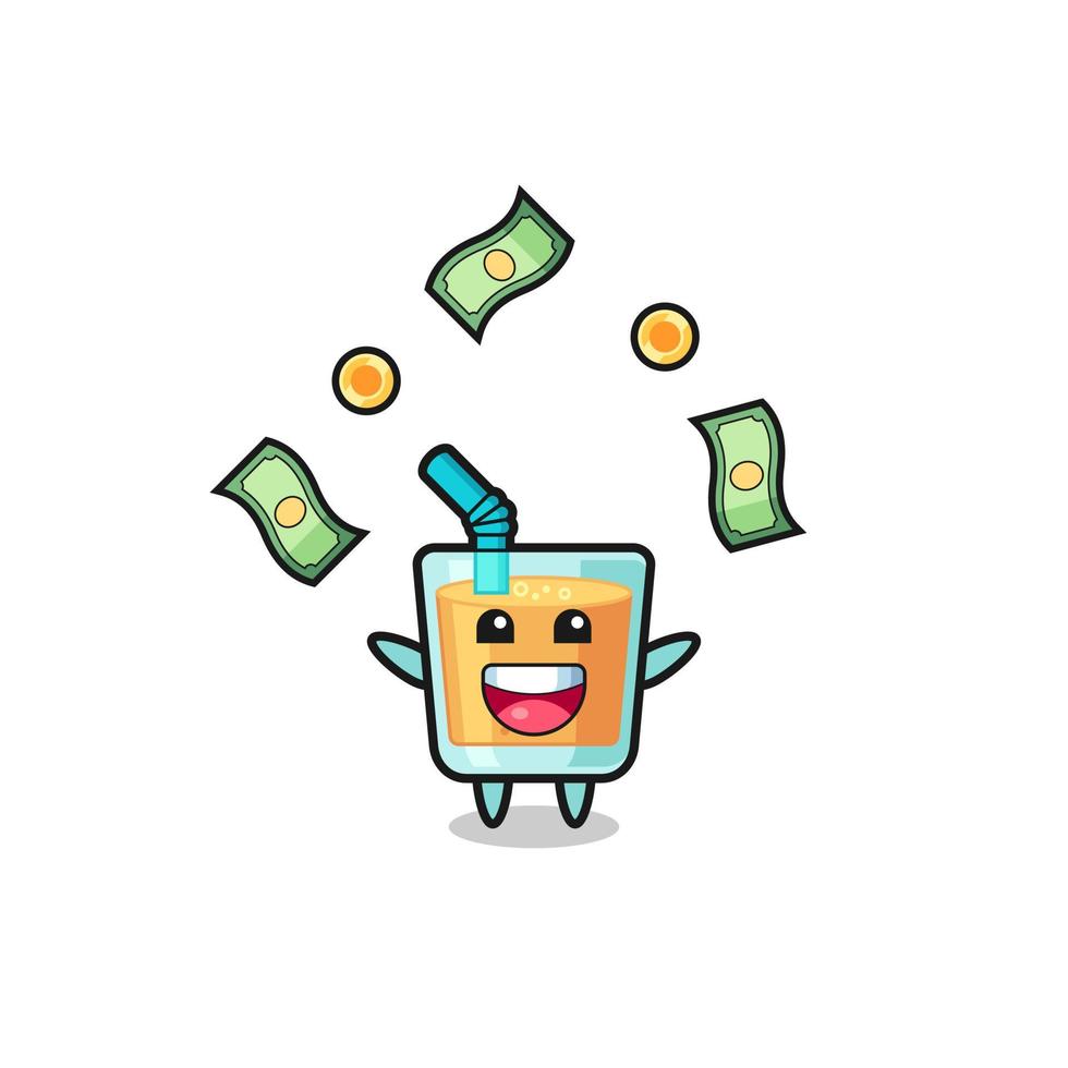 illustration of the orange juice catching money falling from the sky vector