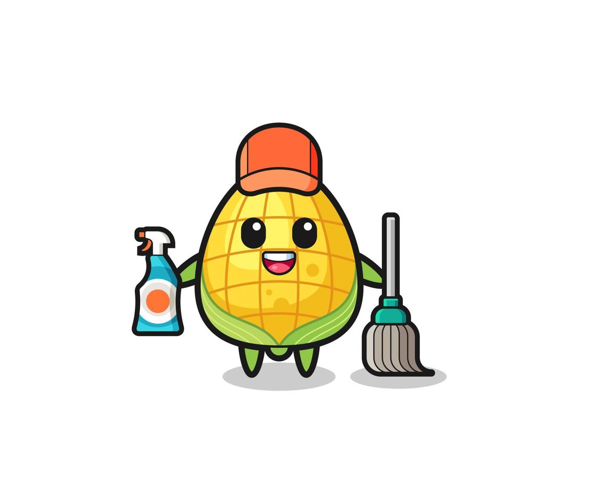 cute corn character as cleaning services mascot vector