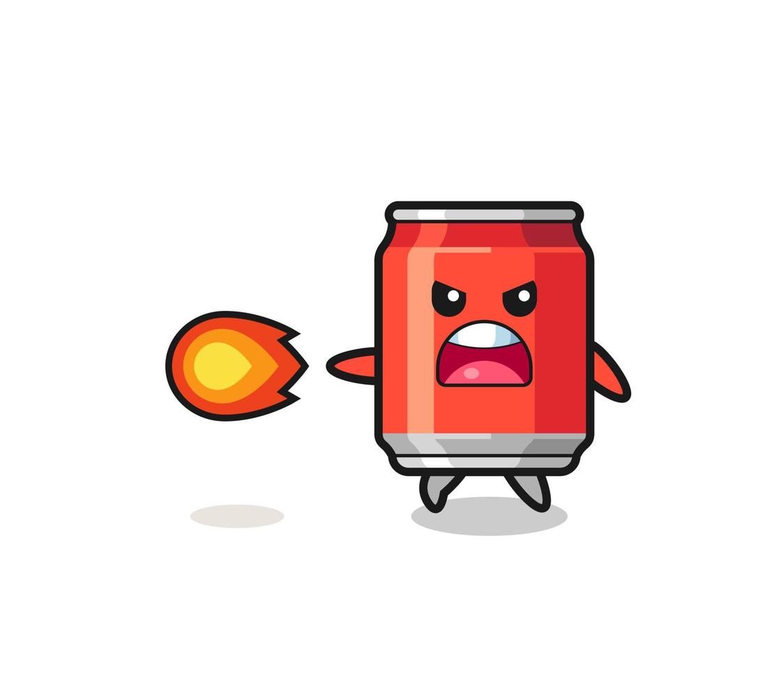 cute drink can mascot is shooting fire power vector