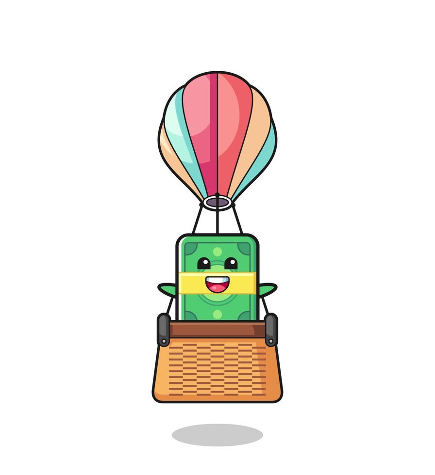money mascot riding a hot air balloon vector