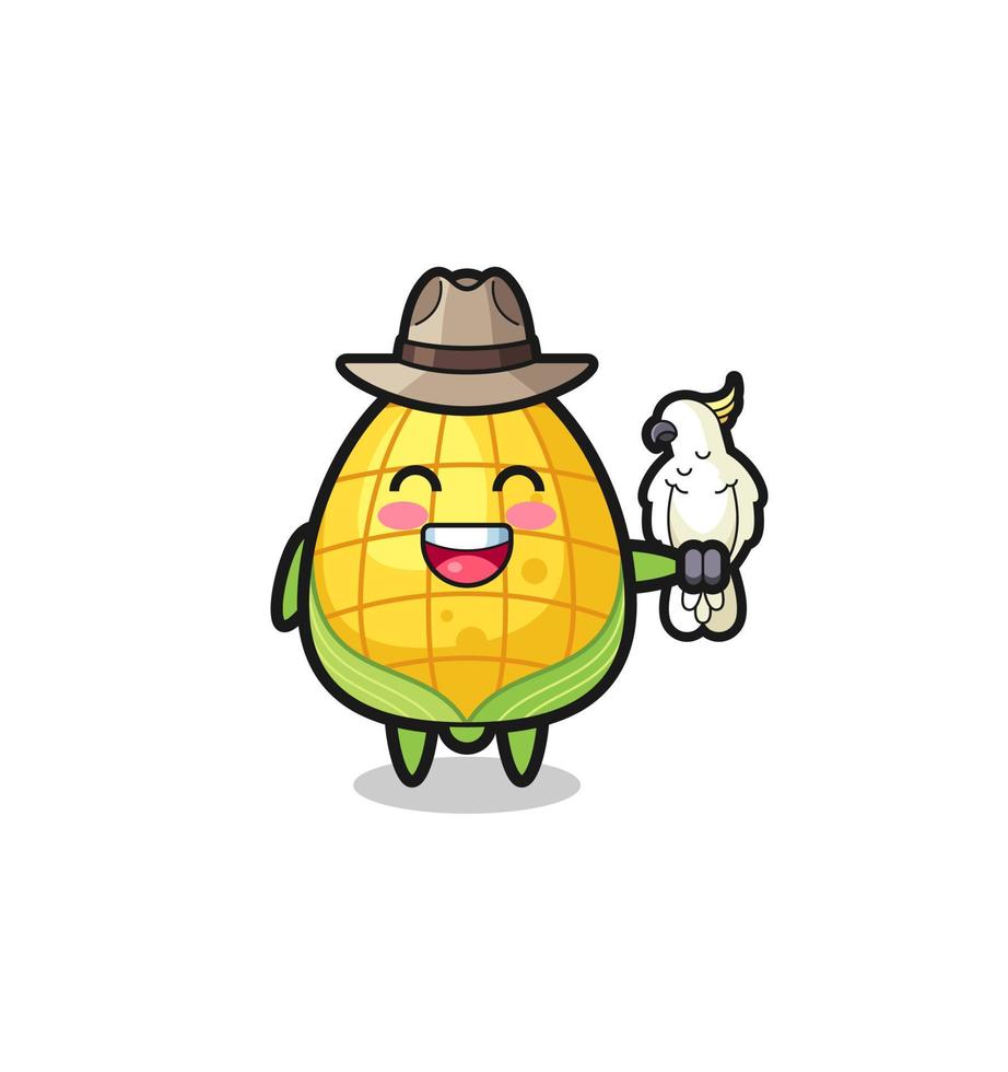 corn zookeeper mascot with a parrot vector