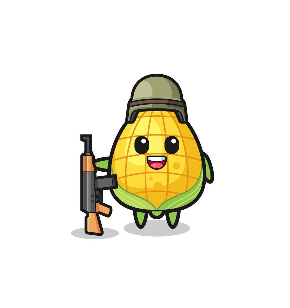 cute corn mascot as a soldier vector