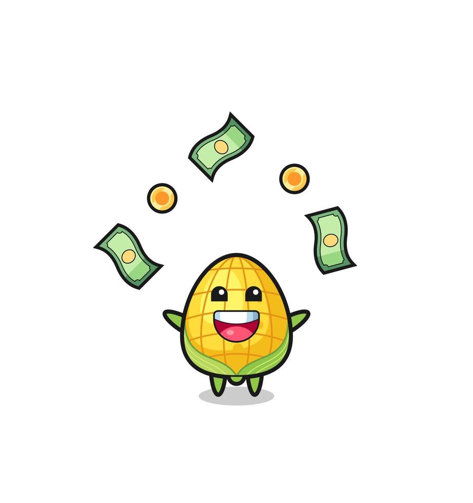 illustration of the corn catching money falling from the sky vector