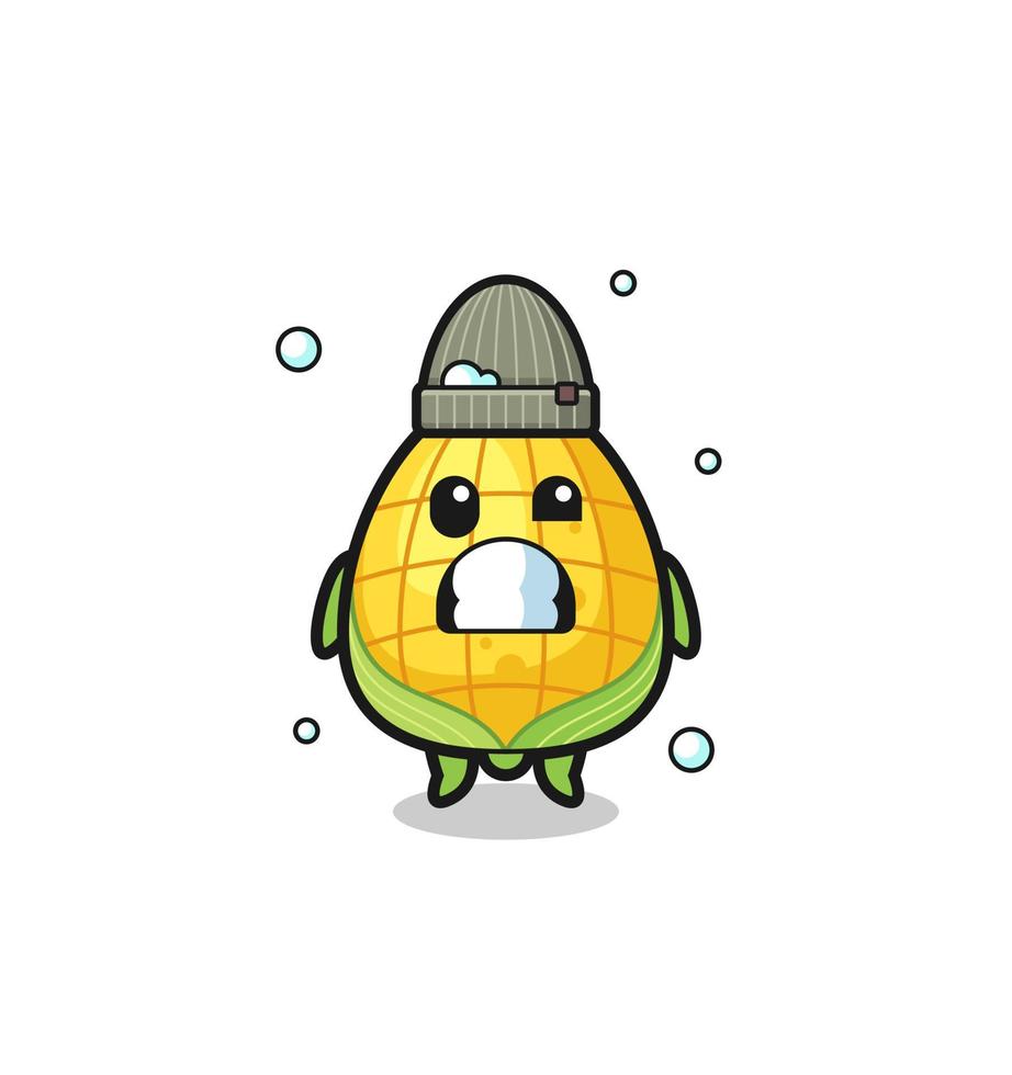cute cartoon corn with shivering expression vector