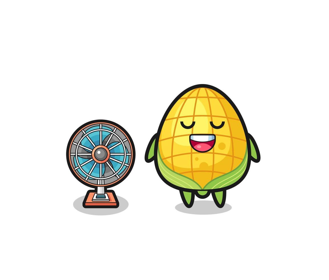 cute corn is standing in front of the fan vector