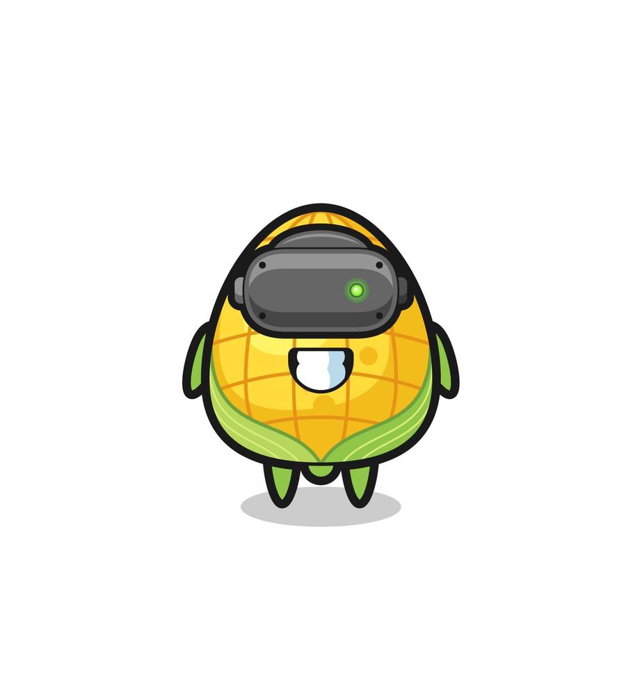 cute corn using VR headset vector