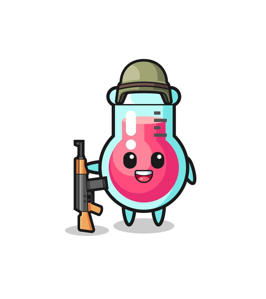 cute laboratory beaker mascot as a soldier vector