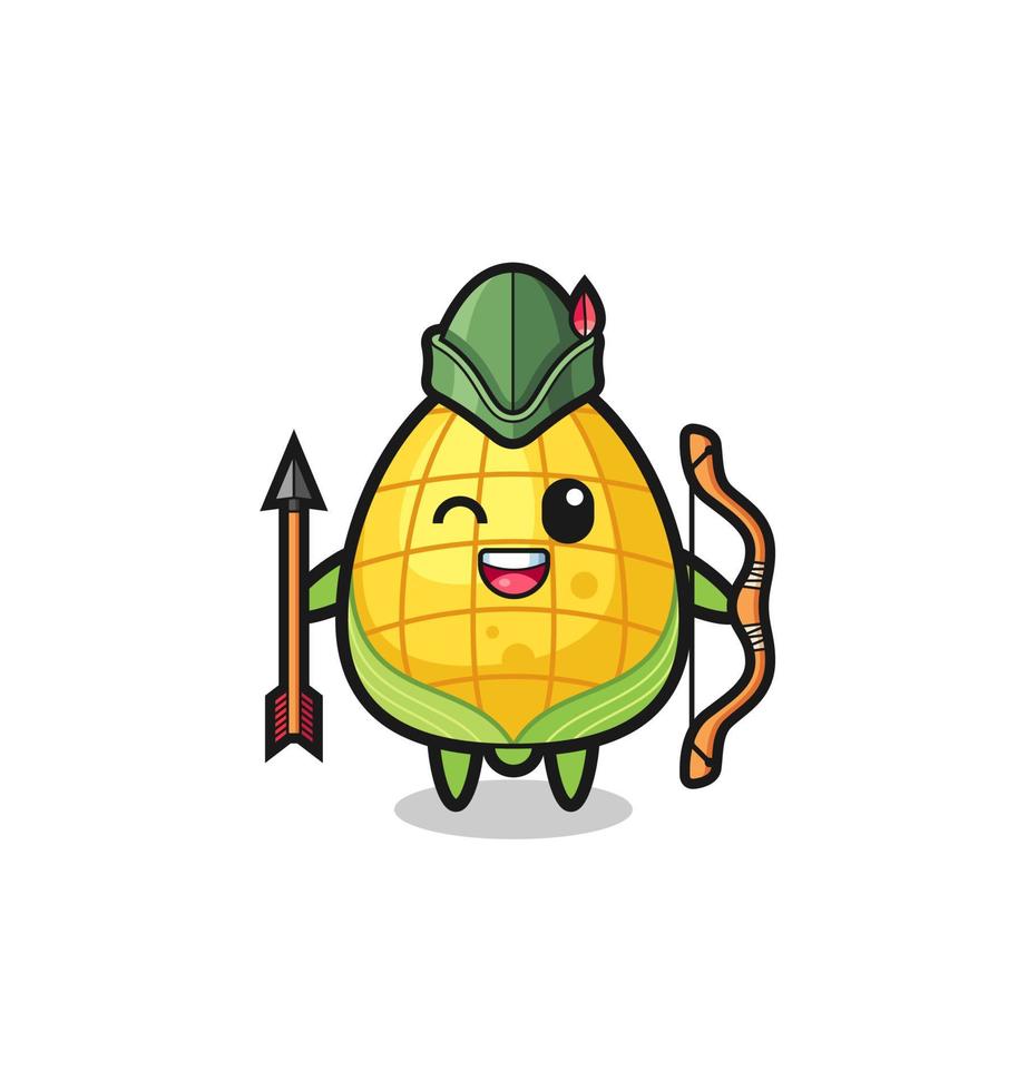 corn cartoon as medieval archer mascot vector