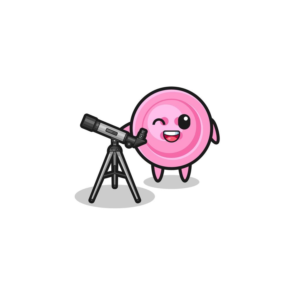 clothing button astronomer mascot with a modern telescope vector