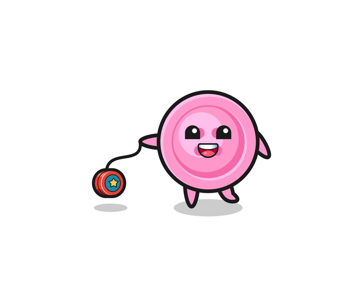 cartoon of cute clothing button playing a yoyo vector