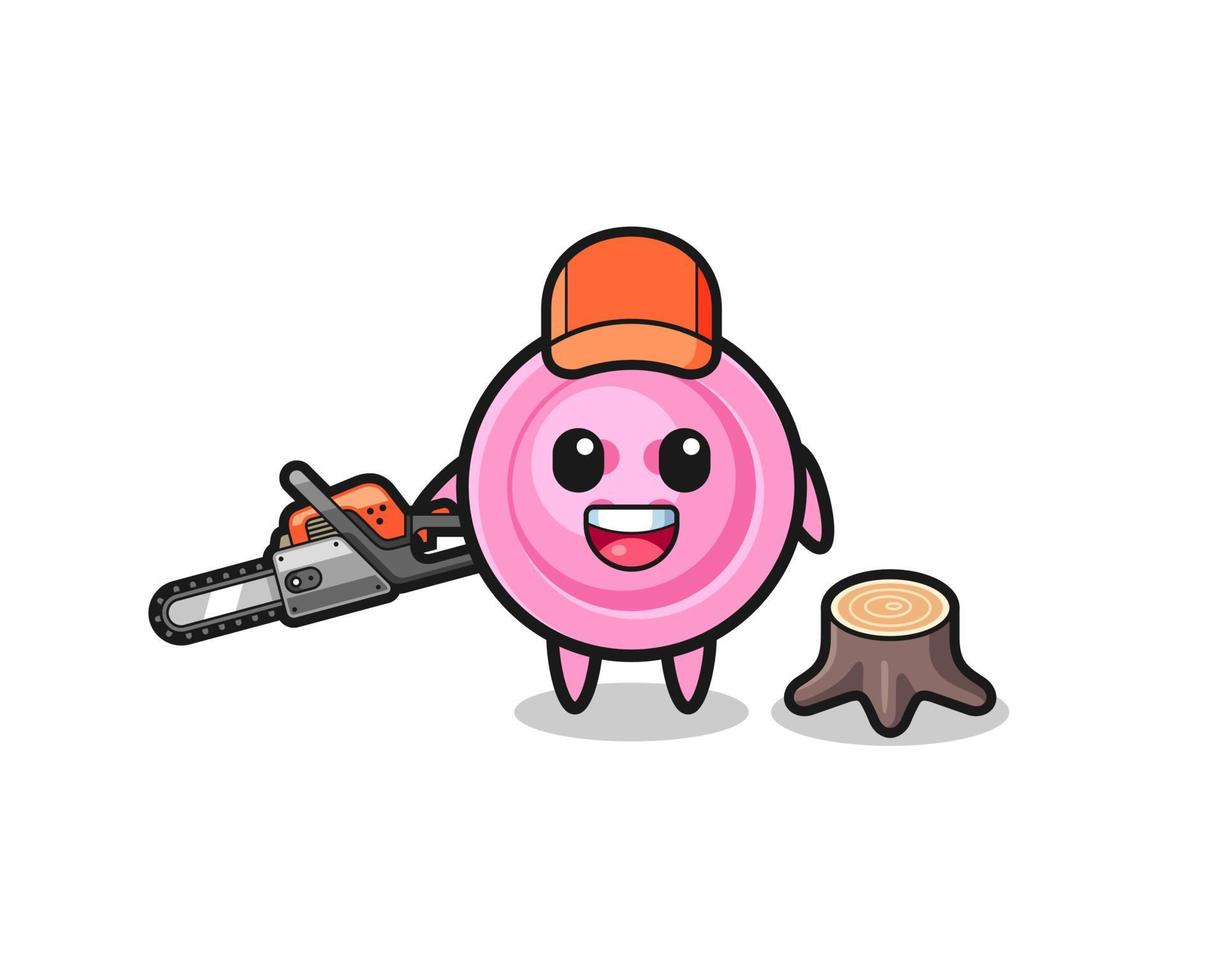 clothing button lumberjack character holding a chainsaw vector