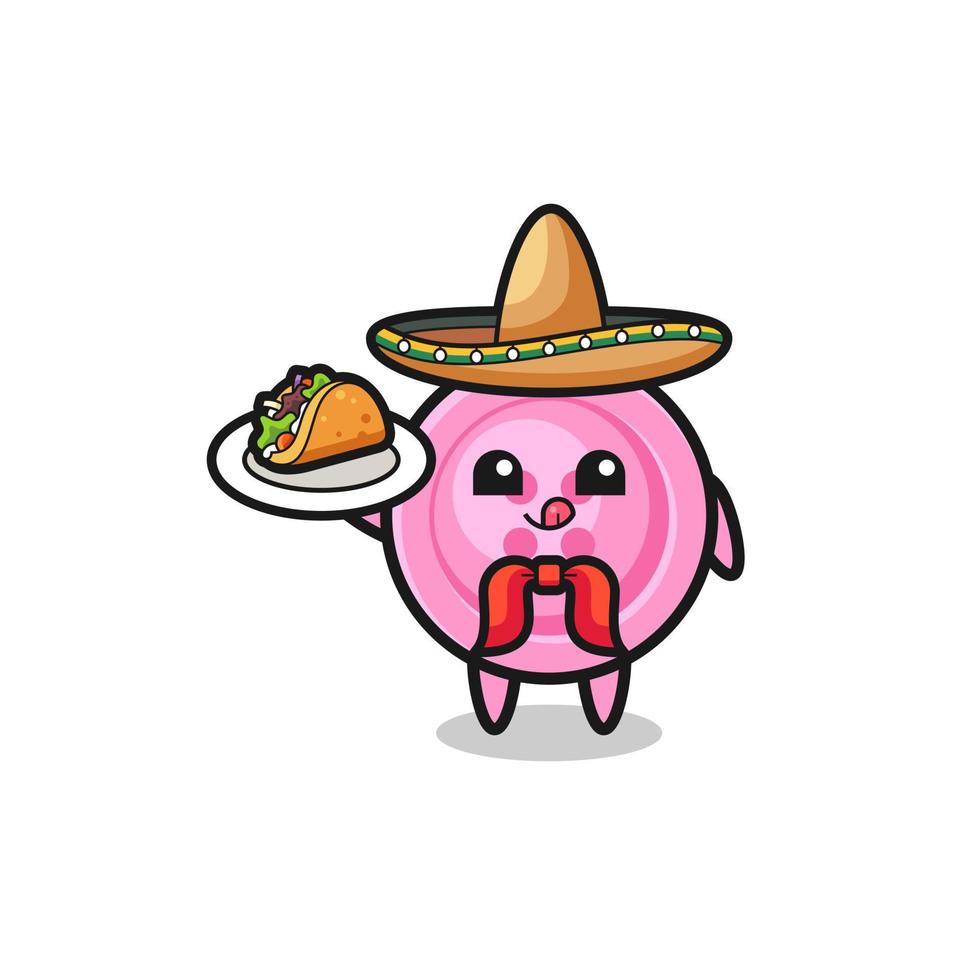 clothing button Mexican chef mascot holding a taco vector