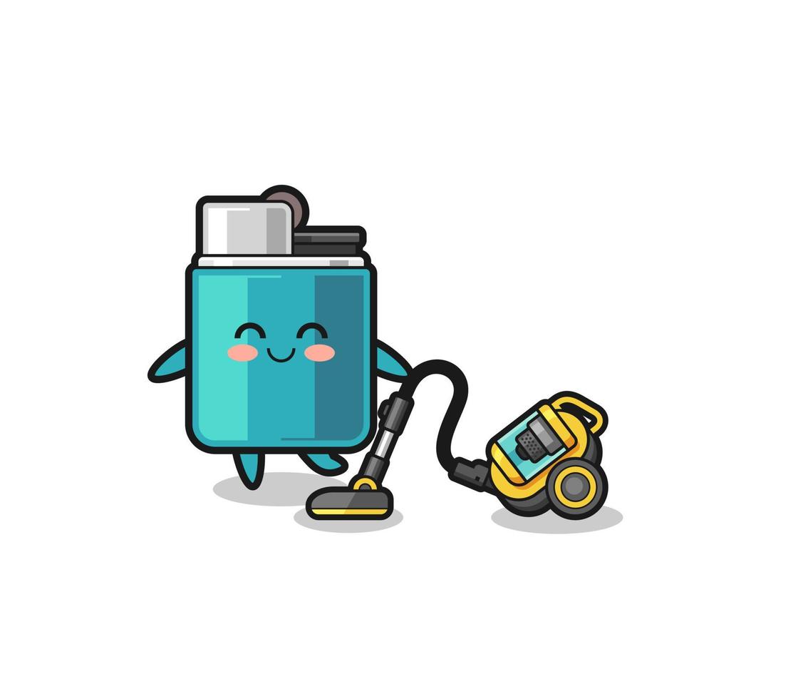 cute lighter holding vacuum cleaner illustration vector