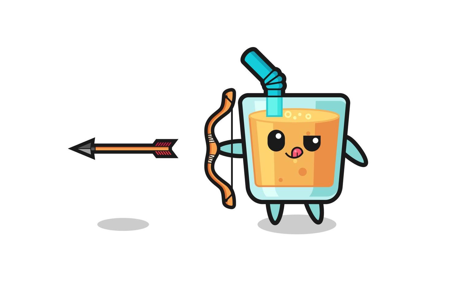 illustration of orange juice character doing archery vector