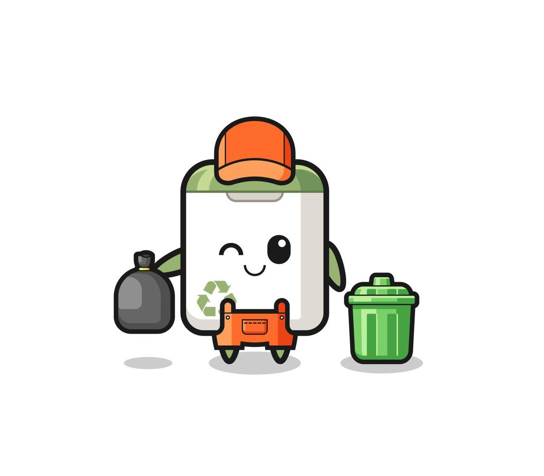 the mascot of cute trash can as garbage collector vector
