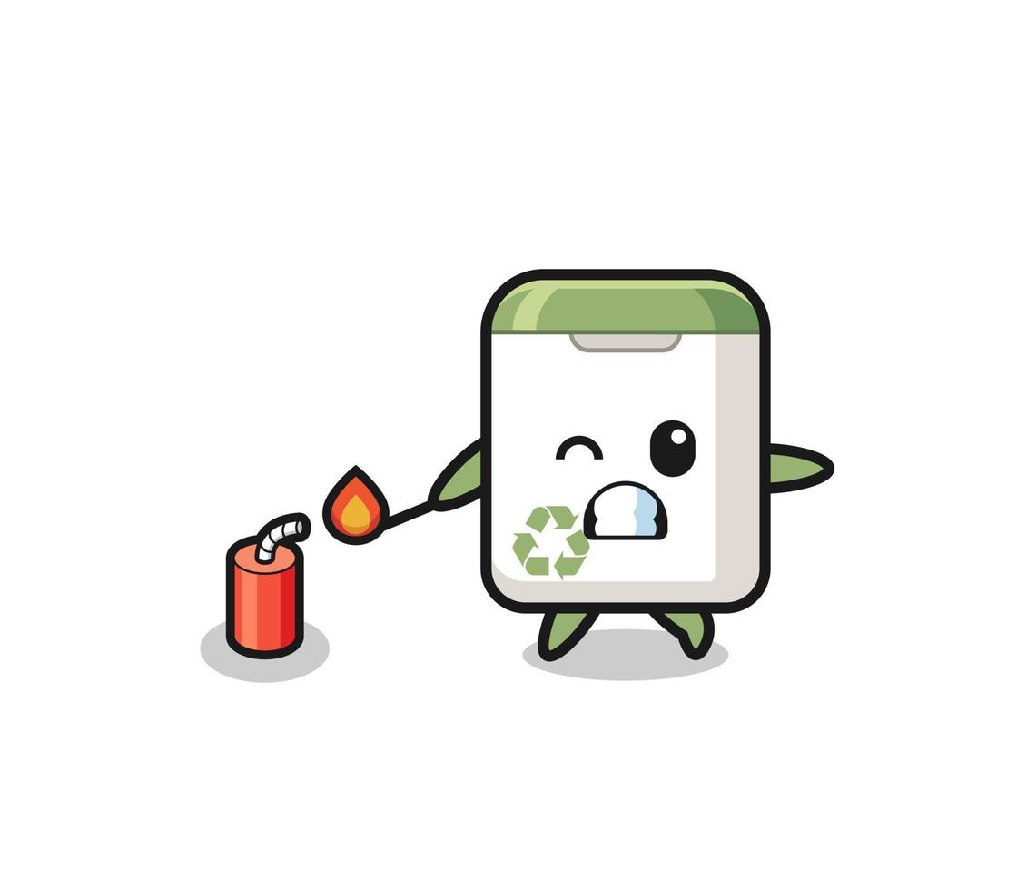 trash can mascot illustration playing firecracker vector