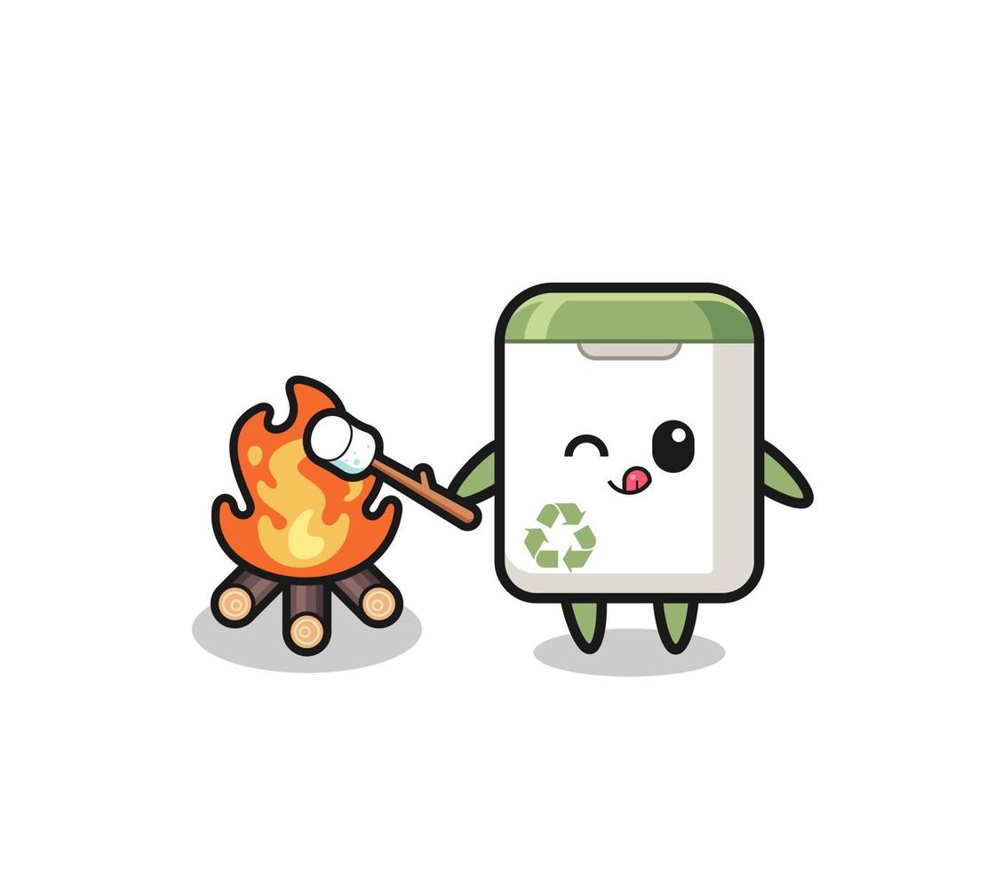 trash can character is burning marshmallow vector