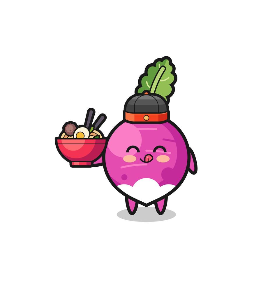 turnip as Chinese chef mascot holding a noodle bowl vector