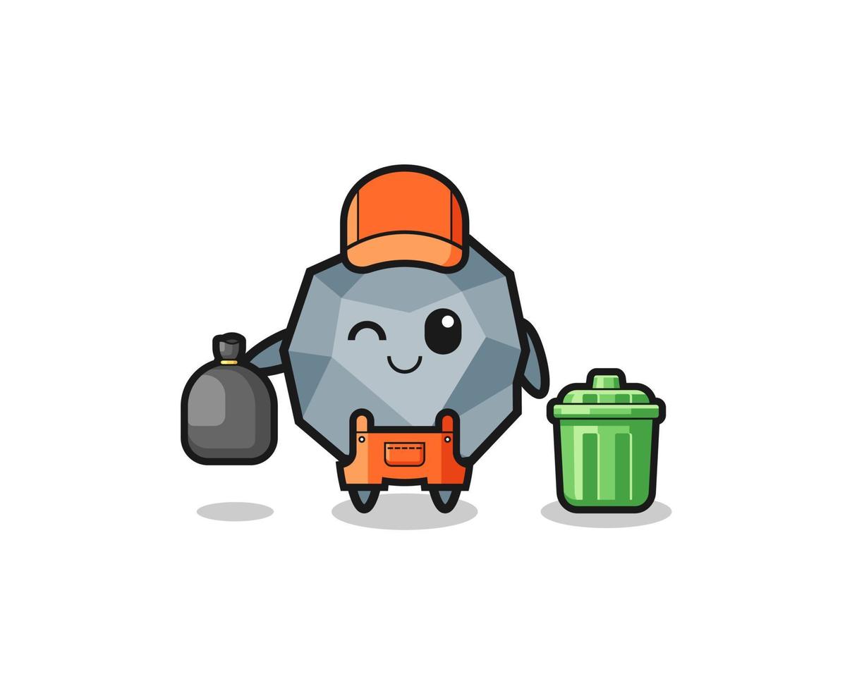 la mascota de piedra linda como recolector de basura vector