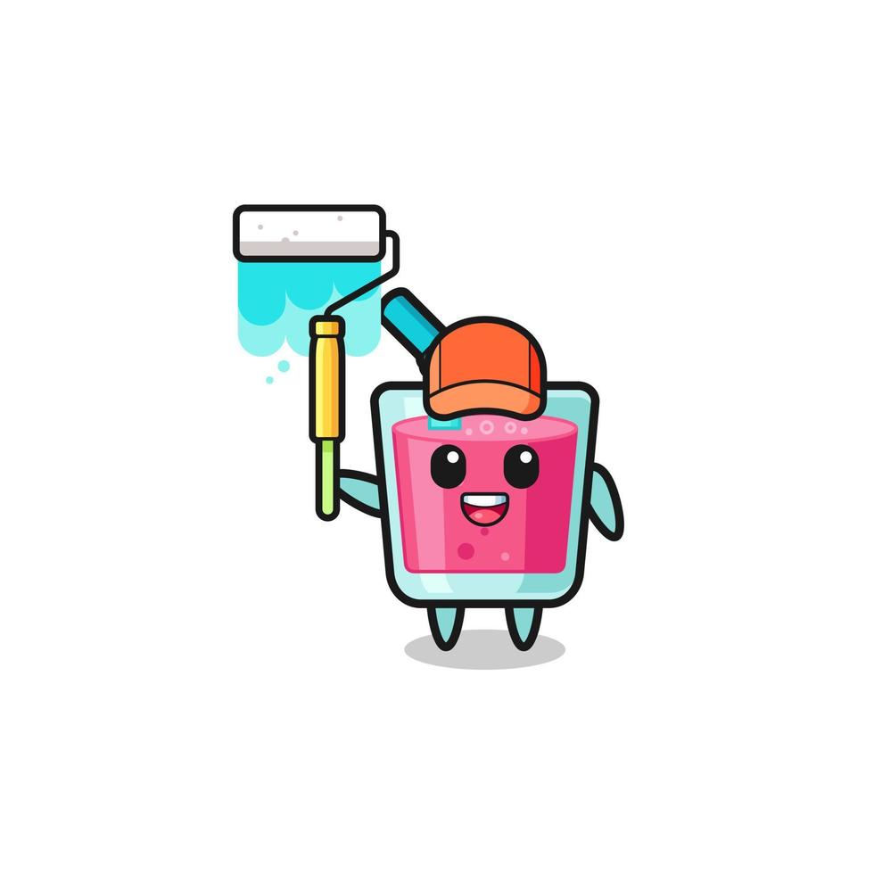 the strawberry juice painter mascot with a paint roller vector
