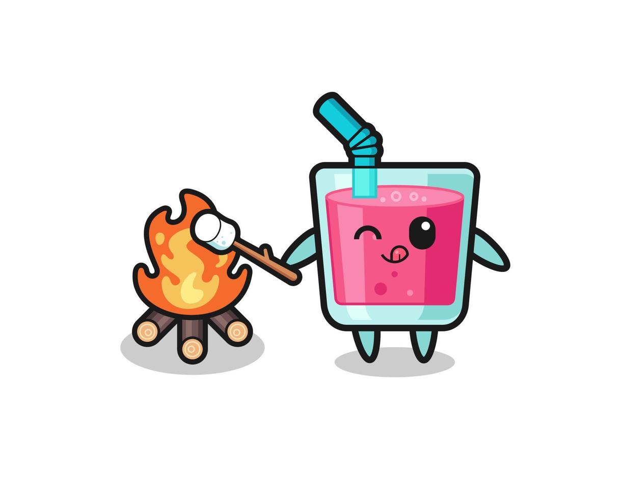 strawberry juice character is burning marshmallow vector