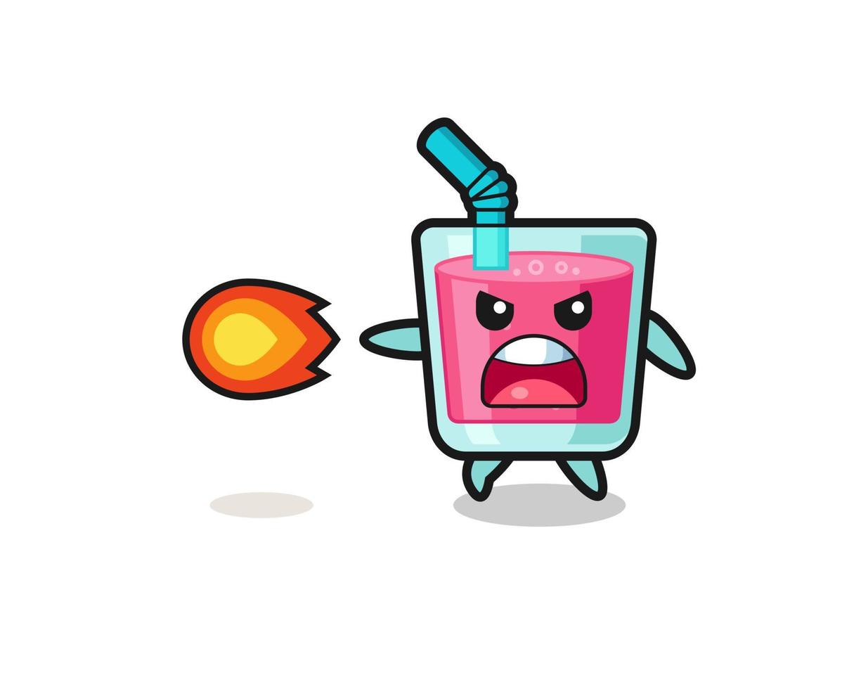 cute strawberry juice mascot is shooting fire power vector